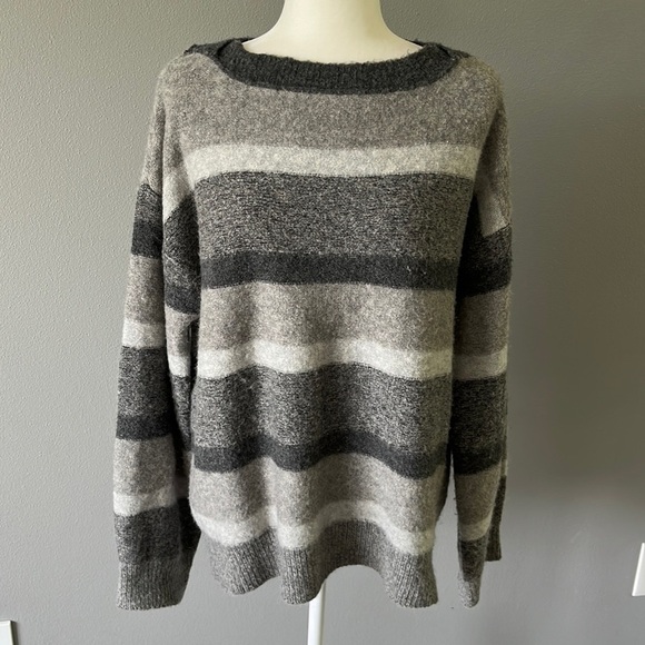 Magaschoni Wool Blend Striped Sweater Gray - Picture 1 of 10